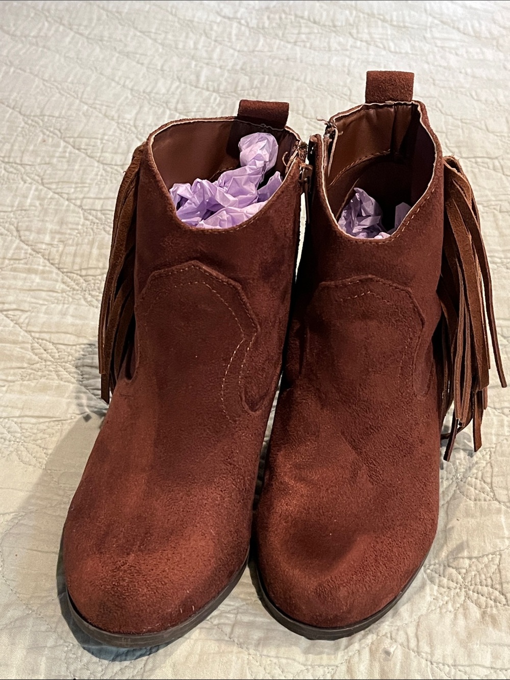 Leather Fringe Suede Ankle Boots in Rich Brown - Picture 3 of 15